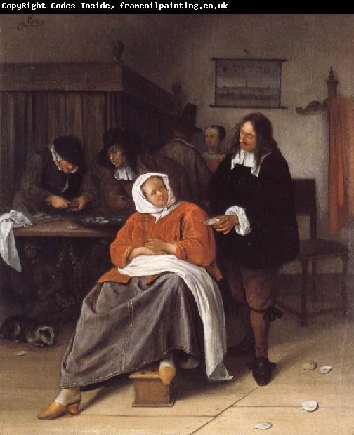 Jan Steen An Interior with a Man Offering an Oyster to a Woman